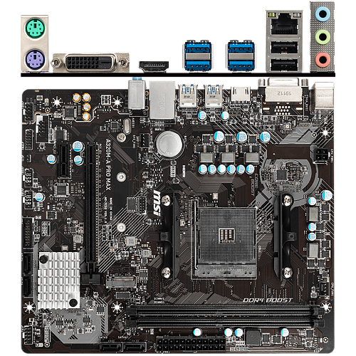 Материнская плата MSI A320M-A Pro Max Socket-AM4 AMD A320 2xDDR4, 4xSATA3, RAID, 1xM.2, 1xPCI-E 16x, 4xUSB 3.1, DVI-D, HDMI, GLAN mATX Ret УЦЕНКА