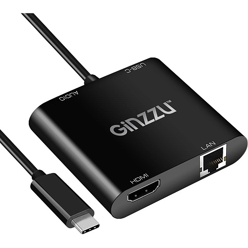 Адаптер USB3.1 USB-C(m)- LAN +HDMI +Audio, Ginzzu GC-878HVC
