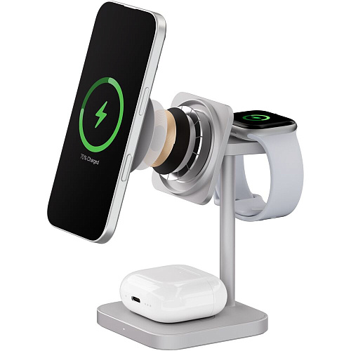 Беспроводная зарядная панель 3 в 1 Для IPhone, Apple Watch, Airpods uBear Evoke Qi2.2 25W Silver