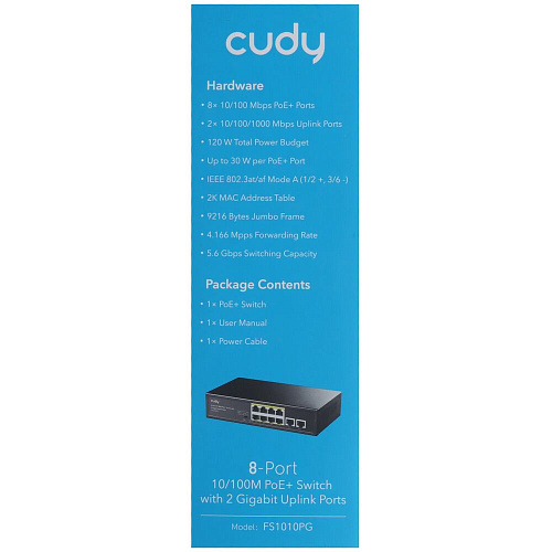 Коммутатор Cudy FS1010PG неуправляемый 8 портов 10/100Мбит/с PoE+, 2 порта 10/100/1000Мбит/с uplink