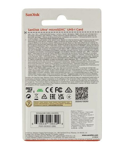 Карта памяти Micro SecureDigital 128Gb SanDisk Ultra microSDXC class 10 UHS-1 SDSQUNR-128G-GN3MN