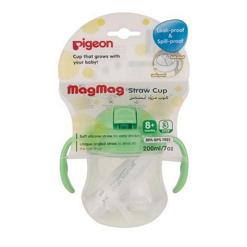 Поильник Pigeon MagMag с трубочкой 8+ мес 200 мл 26165/15733 зеленый