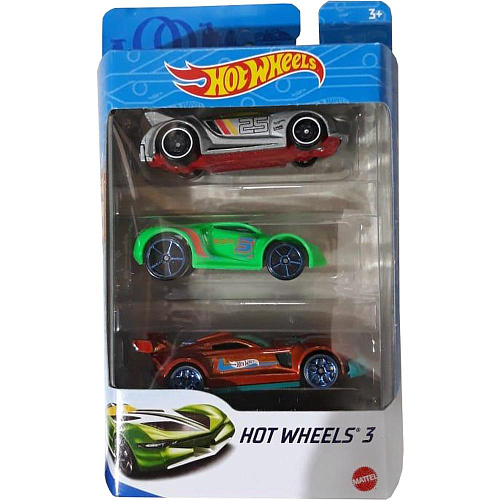 Mattel Hot Wheels K5904 3 машинки (серебристая 25, зеленая 5, оранжевая)