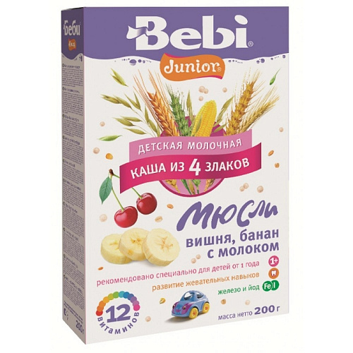 Беби Premium 4 злака с вишней и бананом 200 гр