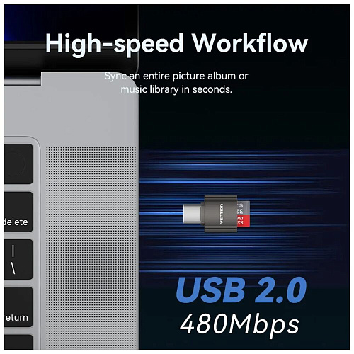 Card Reader Vention CLMH0 USB Type C MicroSD Серый
