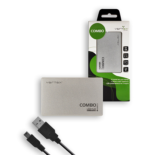 Card Reader Vertex Combo All in 1 + 3-port USB hub Multi Black USB 2.0 SDHC (VCR-502) Silver