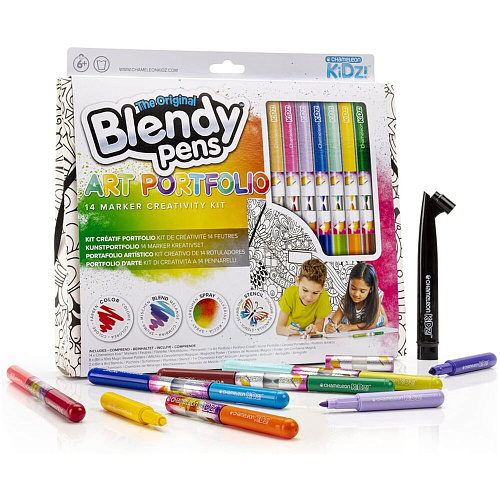 Набор фломастеров-хамелеонов «Blendy pens» (14 шт.) c раскрасками, трафаретами и аэрографом