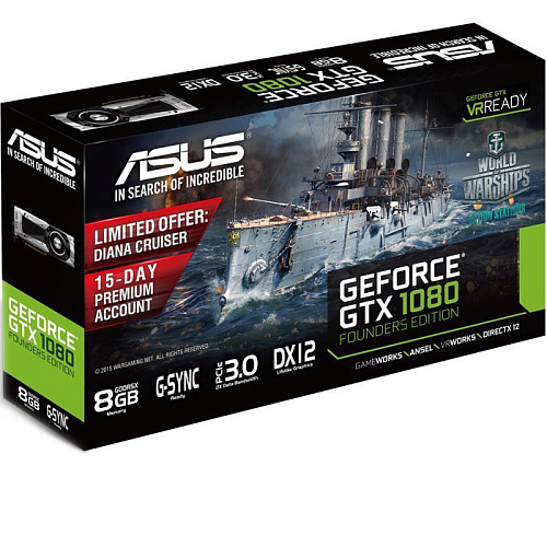 Видеокарта ASUS GeForce GTX 1080 8192Mb, Founders Edition GTX1080-8G DVI-D, HDMI, 3xDP Ret