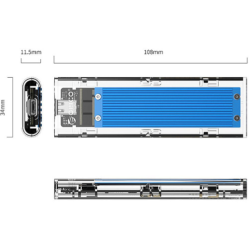 Корпус для SSD NVMe M.2 Orico TCM2-C3-BL, USB Type C Синий