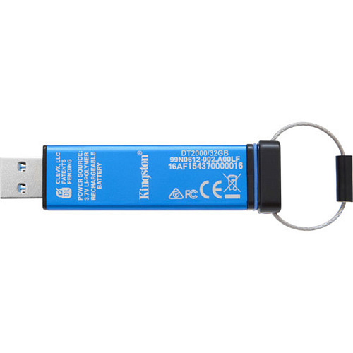 USB Flash накопитель 32GB Kingston Data Traveler 2000 256-AES, keypad (DT2000/32GB) Black/Blue USB3.0