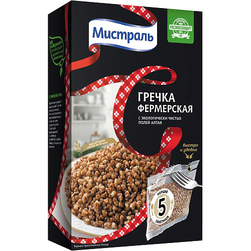 Гречневая крупа Мистраль Фермерская Ядрица, в пакетиках 5*80 г, 400 г