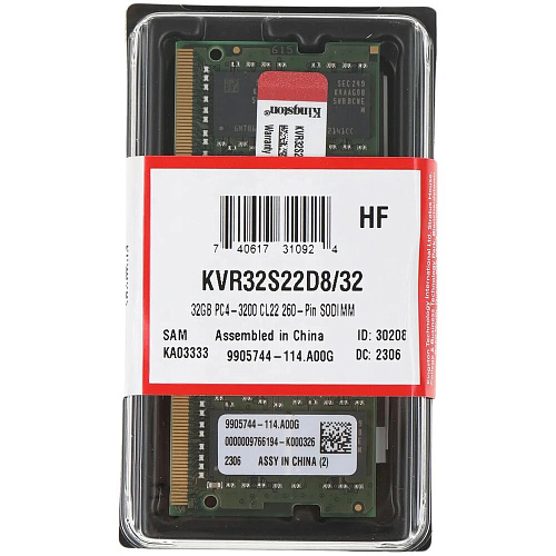 Модуль памяти SO-DIMM DDR4 32Gb PC25600 3200MHz Kingston (KVR32S22D8/32)