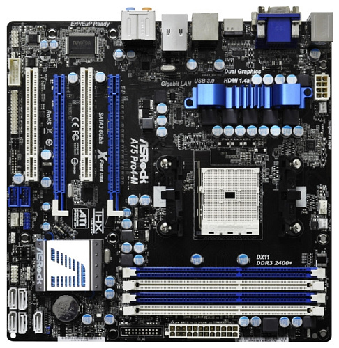 Материнская плата ASRock A75 PRO4-M Soc-FM1 AMD A75 4xDDR3, Raid, 4xUSB 3.0, 5xSATA 6Gb/s, 2xPCI-E16x, 1xeSATA, GLAN mATX Ret