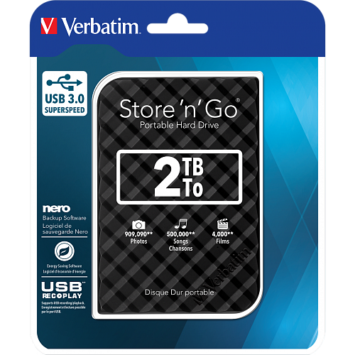 Внешний жесткий диск 2.5" 2Tb Verbatim 53195 USB3.0 5400rpm Store'n'Go Gen2 Black