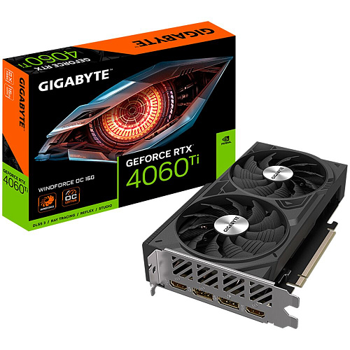 Видеокарта Gigabyte GeForce RTX 4060 Ti 16384Mb, Windforce OC 16 Gb (GV-N406TWF2OC-16GD) 2xHDMI, 2xDP, Ret