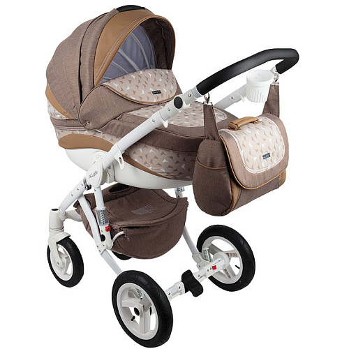 Коляска 2 в 1 Adamex Barletta New (коричневый+т.беж+принт птички B-63)