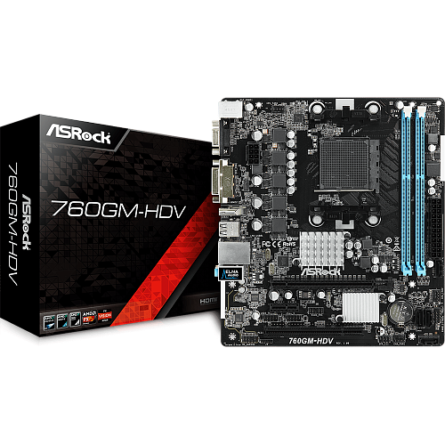 Материнская плата ASRock 760GM-HDV 760G+SB710 Socket-AM3+, 2xDDR3, 4xSATA2, 1xPCI-E16x, D-Sub, DVI-D, HDMI, GLAN, mATX
