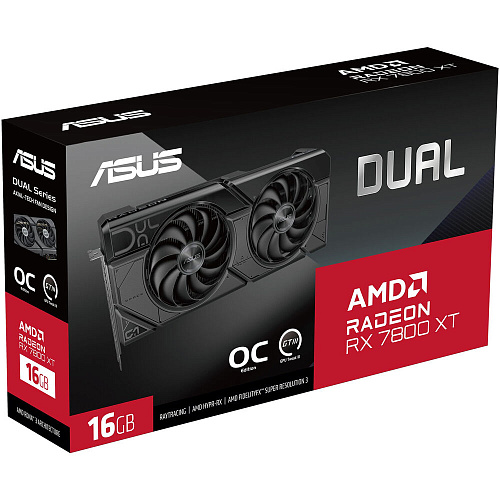 Видеокарта ASUS AMD Radeon RX 7800 XT OC Edition 16G 16384Mb, (DUAL-RX7800XT-O16G) 3xDP, 1xHDMI, Ret