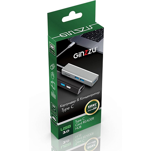 Card Reader внешний GiNZZU, (GR-567UB) Черный Type C HDMI+2xUSB3.0+U3:SD/microSD