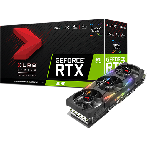 Видеокарта PNY GeForce RTX 3090 24576Mb, XLR8 Gaming Uprising Epic-X  24G (VCG309024TFXMPB) 1xHDMI, 3xDP, Ret 