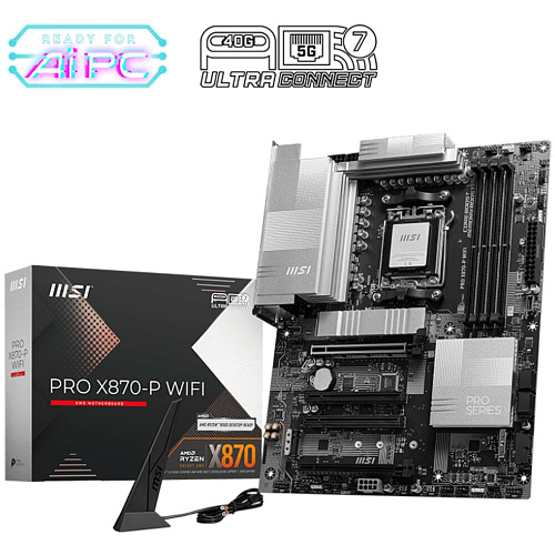 Материнская плата MSI Pro X870-P WiFi Socket-AM5 AMD X870 4xDDR5, 4xSATA3, RAID, 3xM.2, 4xPCI-E16x, 4xUSB3.2, 1xUSB3.2 Type C, DP, HDMI, WiFi, 2xGlan, ATX Ret