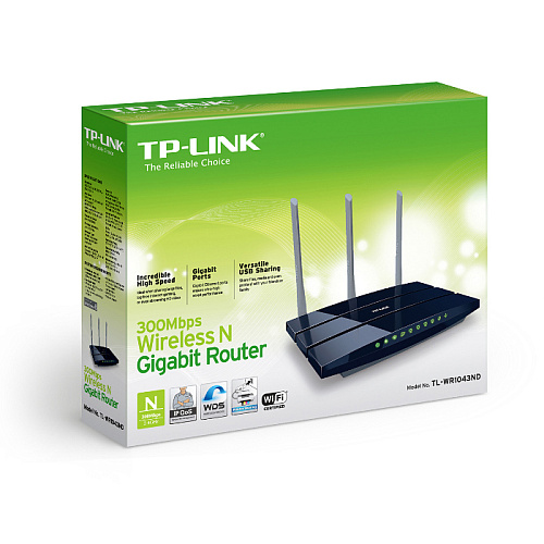 Беспроводной маршрутизатор TP-LINK TL-WR1043ND, 802.11n, 300Мбит/с, 2.4ГГц, 4xGbLAN, 1xGbWAN, 1xUSB2.0