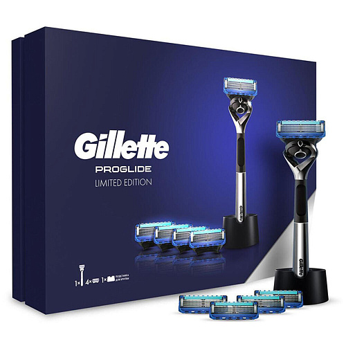 Gillette Подарочный набор Limited Edition (Gillette Станок Proglide Chrome с 5 сменными кассетами + Подставка)