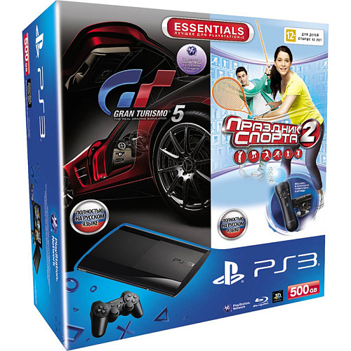 Игра Sony PS3 Super Slim 500 Gb (CECH-4208C) + Праздник спорта 2 + GT5 + Starter Pack + Набор 7 в 1 Sport Pack