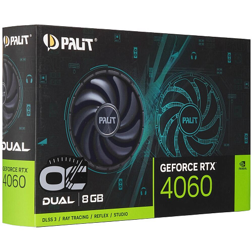 Видеокарта Palit GeForce RTX 4060 8192Mb, Dual OC 8G (NE64060T19P1-1070D) 1xHDMI, 3xDP, Ret