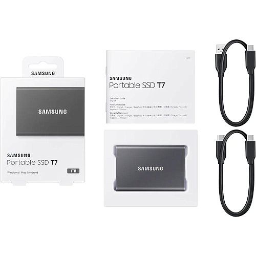 Внешний SSD-накопитель 1Tb Samsung T7 MU-PC1T0T/WW (SSD) USB 3.2 Type C Серый УЦЕНКА