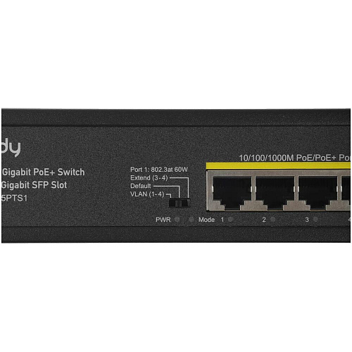 Коммутатор Cudy GS1005PTS1 (L2) неуправляемый 5 портов 10/100/1000Мбит/с, 1SFP 4хPoE+ 120W