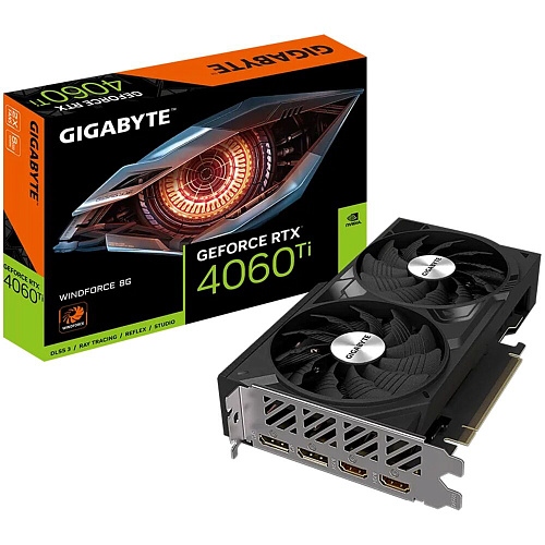 Видеокарта Gigabyte GeForce RTX 4060 Ti 8192Mb, Windforce 8 Gb (GV-N406TWF2-8GD) 2xHDMI, 2xDP, Ret