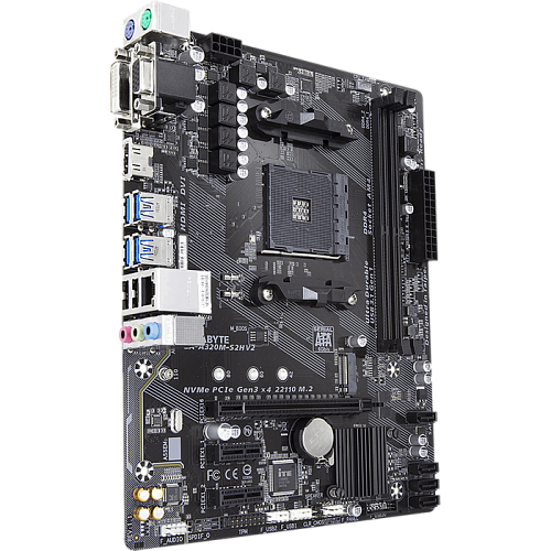 Материнская плата Gigabyte GA-A320M-S2H V2 Socket-AM4 AMD B350 2xDDR4, Raid, 4xUSB 3.1, 4xSATA3, 1xM.2, 1xPCI-E 16x, GLAN D-Sub, DVI, HDMI, mATX Ret
