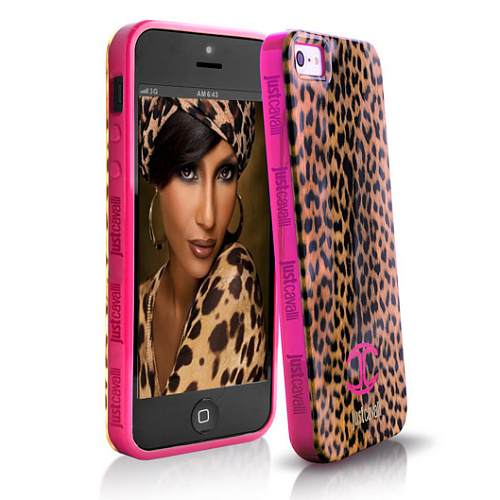 Чехол для iPhone 5 / iPhone 5S Just Cavalli Macro Leopard, розовый