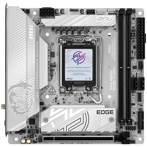 Материнская плата MSI MPG B860I Edge Ti WiFi B860 Socket-1851 2xDDR5, 2xSATA3, RAID, 2хM.2, 1xPCI-E16x, 5xUSB3.2, 2xUSB3.2 Type C, DP, HDMI, WiFi, 5Glan, mini-ITX