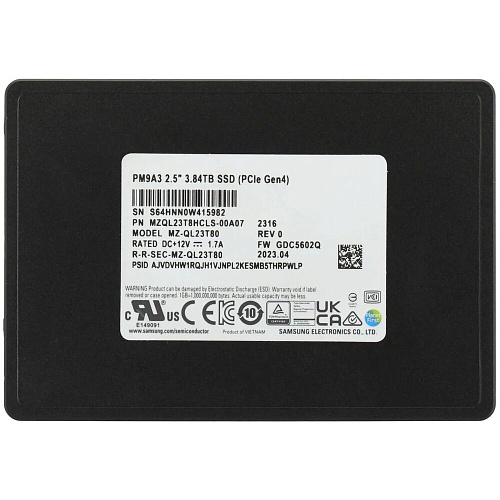 Внешний SSD-накопитель 3.84TB Samsung (MZQL23T8HCLS-00A07) NVMe 2.5" SFF/U.2 SSD PM9A3