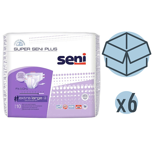 Seni Подгузники для взрослых Super Plus, 130-170 см., XL (10 шт.), 6 упаковок