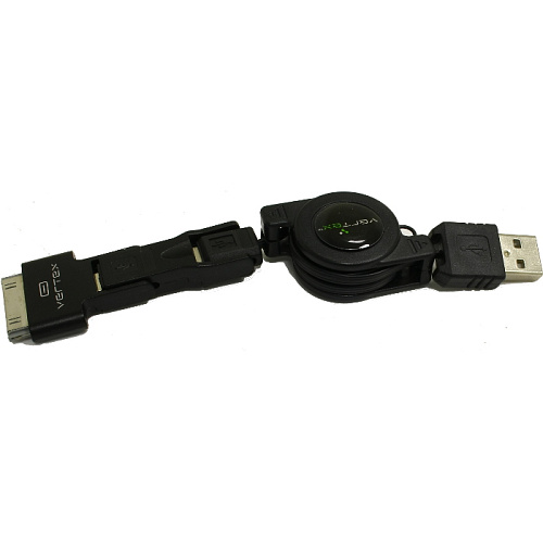 Кабель Vertex универсальный 3 в 1 c автосмоткой mini/micro USB/iPhone для заряда и передачи данных, черный