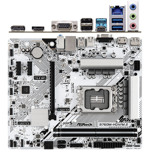 Материнская плата ASRock B760M-HDV/M.2 B760 Socket-1700 2xDDR5, 4xSATA3, RAID, 2xM.2, 1xPCI-E16x, 3xUSB3.2, 1xUSB3.2 Type C, D-Sub, DP, HDMI, 2.5Glan, mATX