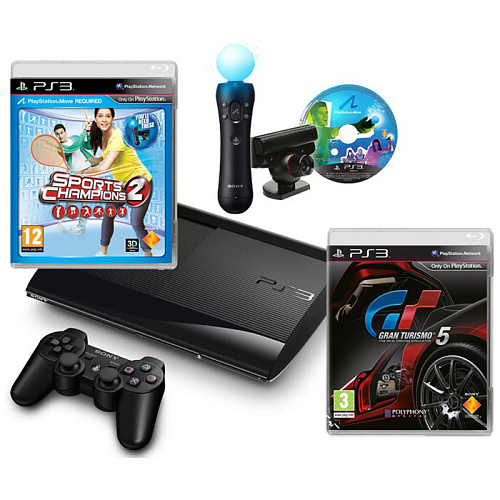 Игра Sony PS3 Super Slim 500 Gb (CECH-4208C) + Праздник спорта 2 + GT5 + Starter Pack + Набор 7 в 1 Sport Pack