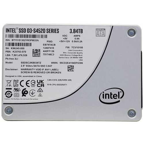 Внутренний SSD-накопитель 3840Gb Intel SSDSC2KB038TZ01 SATA3 2.5" D3-S4520-Series