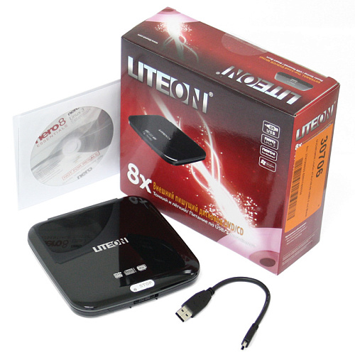 Внешний привод DVD-RW LiteOn eTAU108-05/07 DVD±R/±RW USB2.0 Black