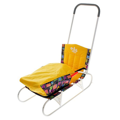 Санки детские складные Дэми с конвертом и толкателем (желтый)