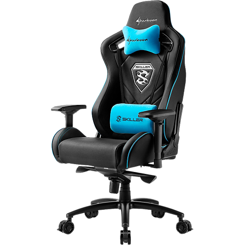 Кресло для геймера Sharkoon Shark Skiller SGS4 чёрно-синее (синтетическая кожа, регулируемый угол наклона, механизм качания) распродажа Игромир