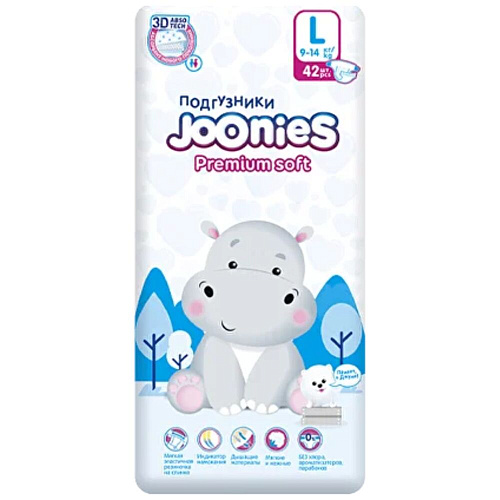 Joonies Подгузники Premium Soft, L (9-14 кг.), 42 шт., 2 упаковки