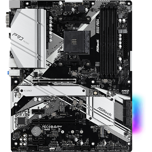 Материнская плата ASRock B550 Pro4 Socket-AM4 AMD B550 4xDDR4, 6xSATA3, RAID, 2xM.2, 2xPCI-E16x, 5xUSB3.2, 1xUSB3.2 Type C, D-Sub, HDMI, Glan, ATX Ret