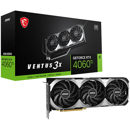 Видеокарта MSI GeForce RTX 4060 Ti 8192Mb, Ventus 3X 8G OC (RTX 4060 Ti 8G Ventus 3X E1 OC) 1xHDMI, 3xDP, Ret