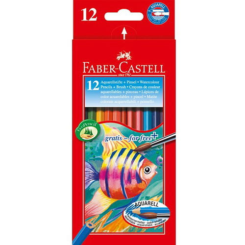 Акварельные карандаши Faber-Castell Рыбки, с кисточкой, набор цветов, в картонной коробке, 12 шт. 114413