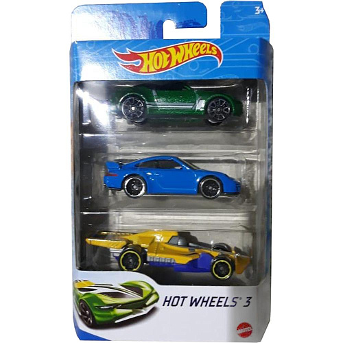 Mattel Hot Wheels K5904 3 машинки (зеленая, синяя желтая с синим)