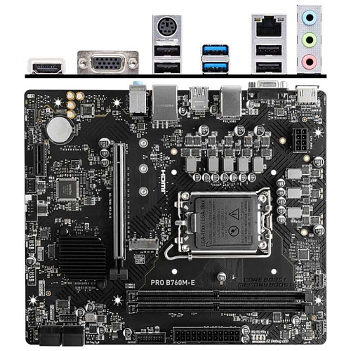 Материнская плата MSI Pro B760M-E B760 Socket-1700 2xDDR5, 4xSATA3, 1xM.2, 1xPCI-E16x, 2xUSB3.2, D-Sub, HDMI, Glan, mATX УЦЕНКА